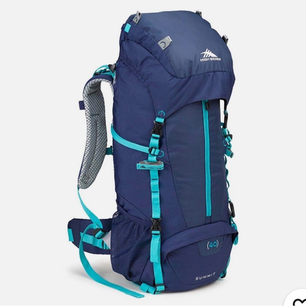 High Sierra Summit Backpack in Navy and Aqua Top Load Internal Frame Pack, 40L